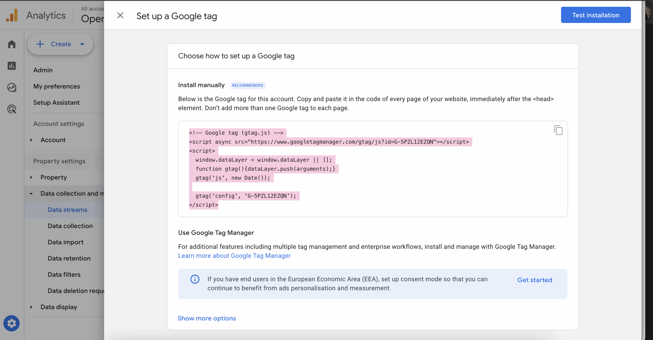 Cropped screenshot of Google Analytics