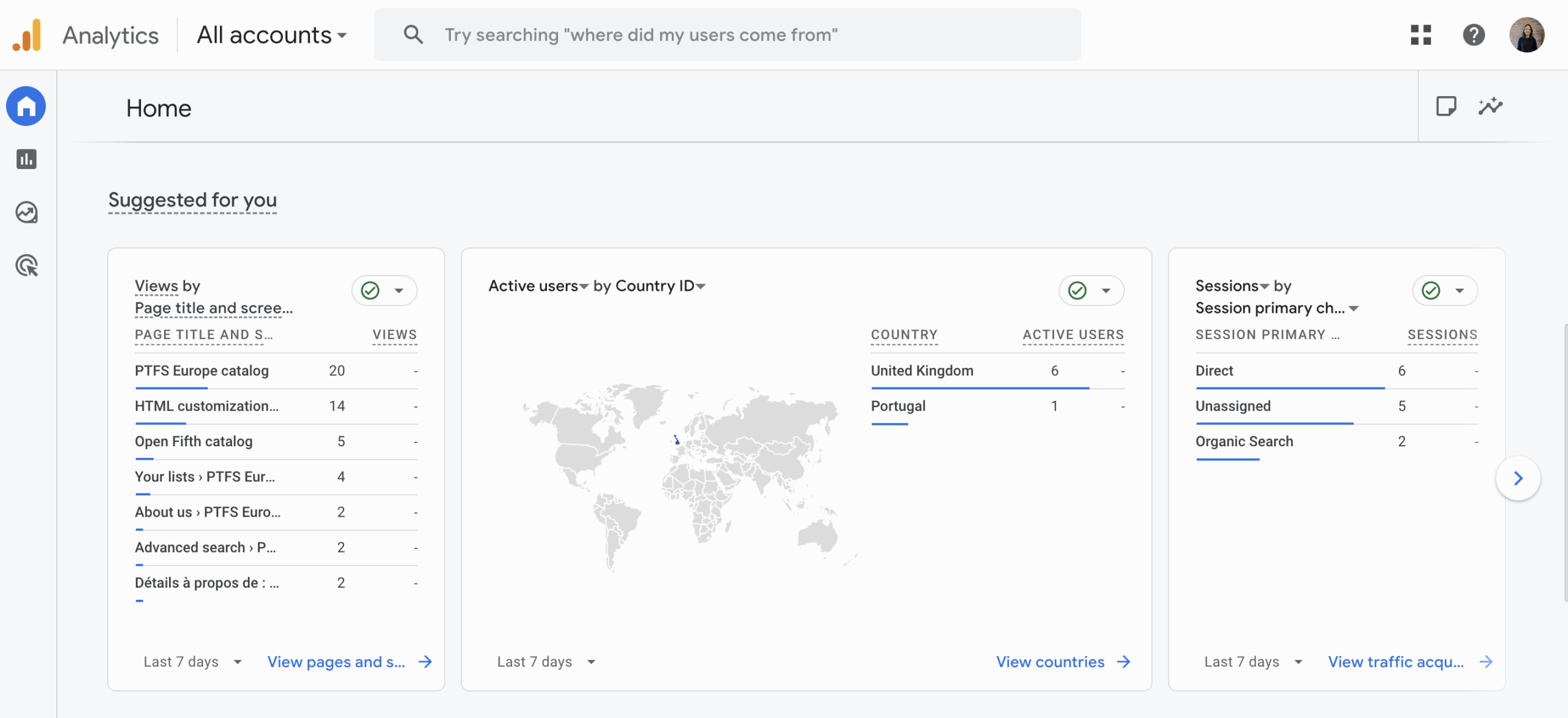 Screenshot of Google Analytics - Suggested for you section (1)