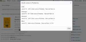 Screenshot of Koha citation options