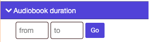 Under the title "Audiobook duration", we see two input fields labelled from; to.
